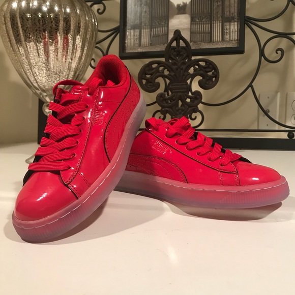 shiny red sneakers